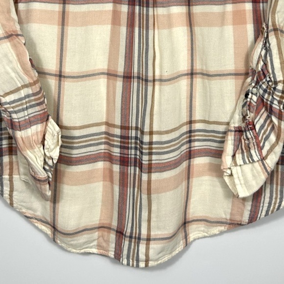 Abercrombie&Fitch Plaid Flannel Long Sleeve Button Down Top Cream Size L - Picture 6 of 9
